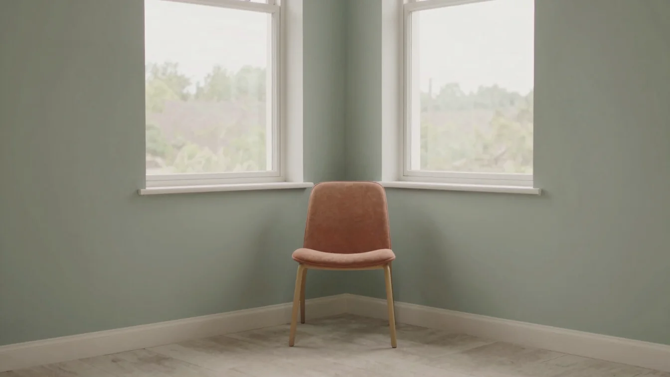 Quiet reading corner with a low chair and a window with soft daylight, lived-in and uncluttered, wide environmental view